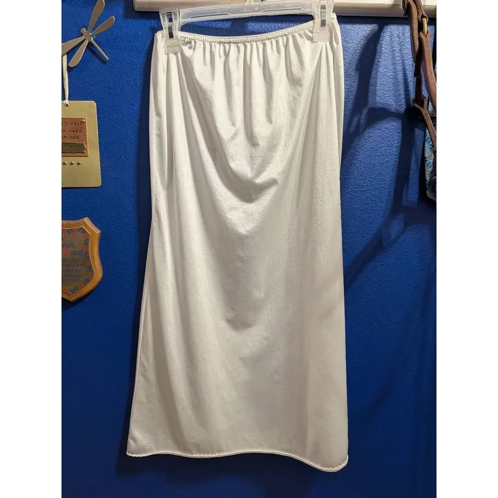 Vintage White Maxi Half Slip Skirt XS/S Elastic Waist Cottagecore Lingerie Midi